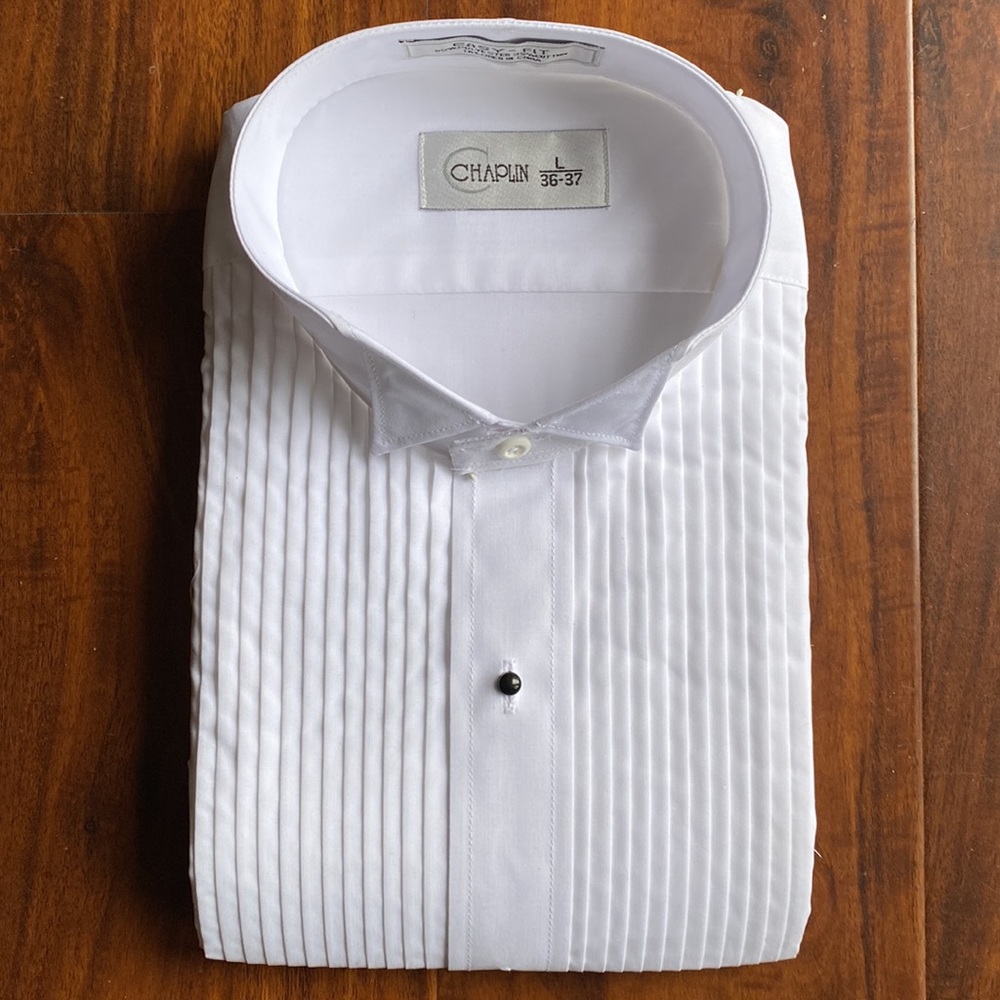 NWT tuxedo wingtip pleated white shirt by Chaplin for men